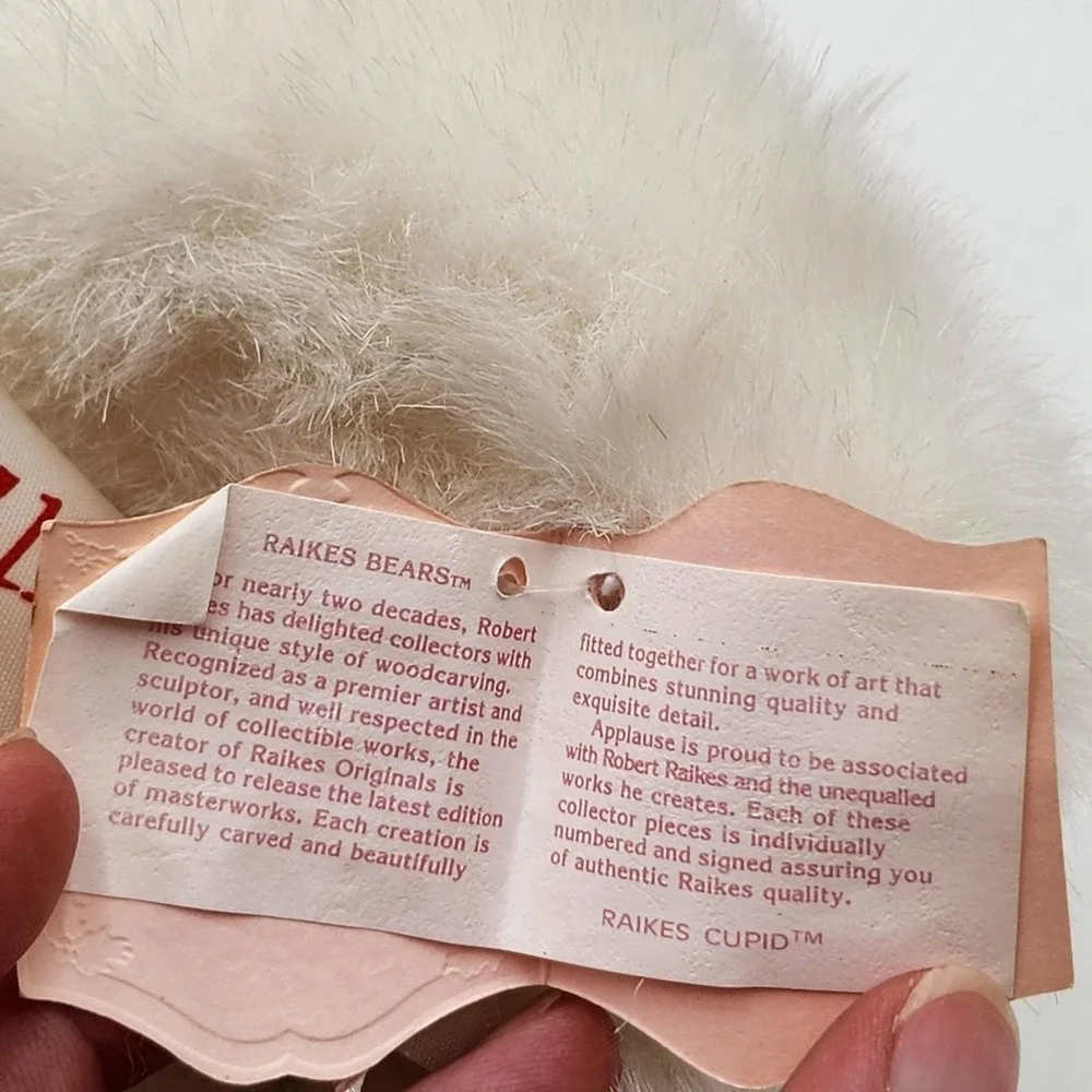 Vintage‎ 1990 Robert Raikes Cupid Bear Angel Wings Wood Face Plush With Tag 9